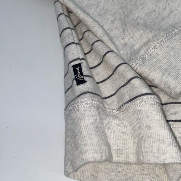 Howe No 65 Striped Crew Sweatshirt Cotton Side Zip Cream Grey M Unisex - Picture 6 of 16